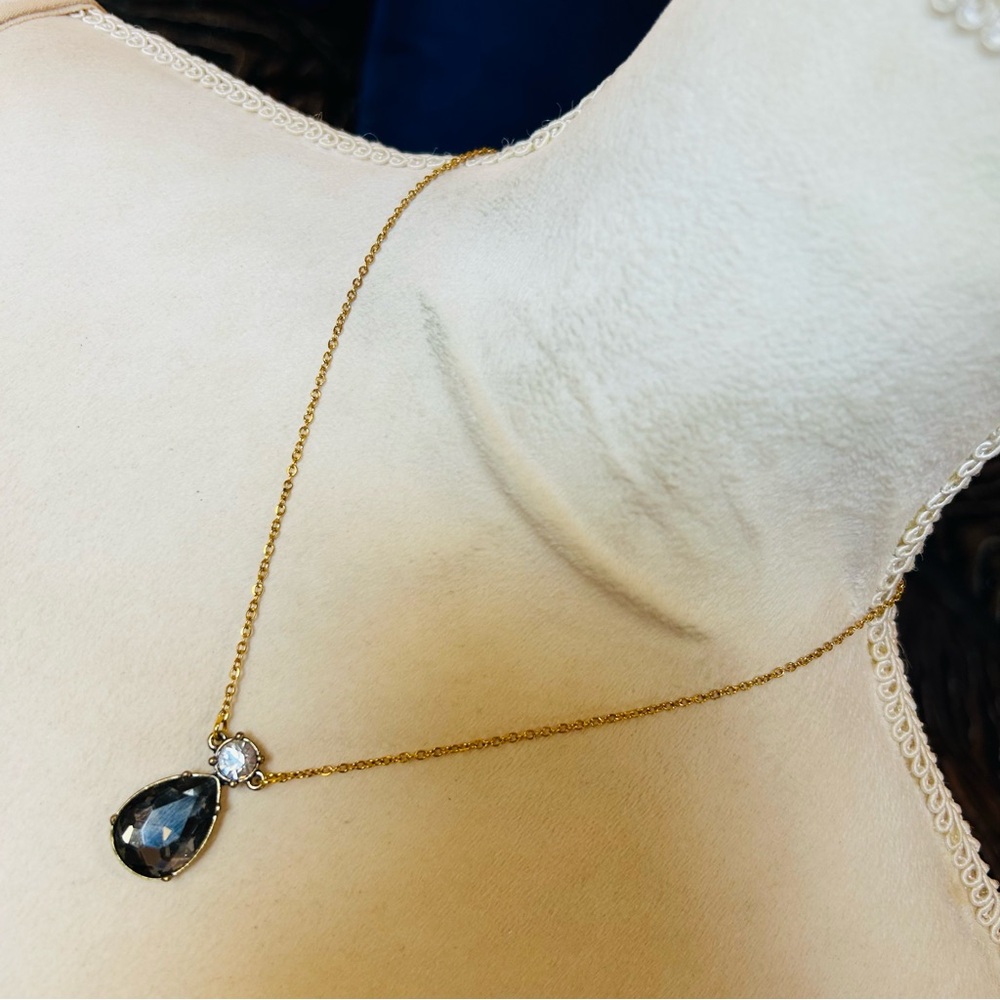 Handcrafted vintage faceted smoky glass pendant on chain necklace